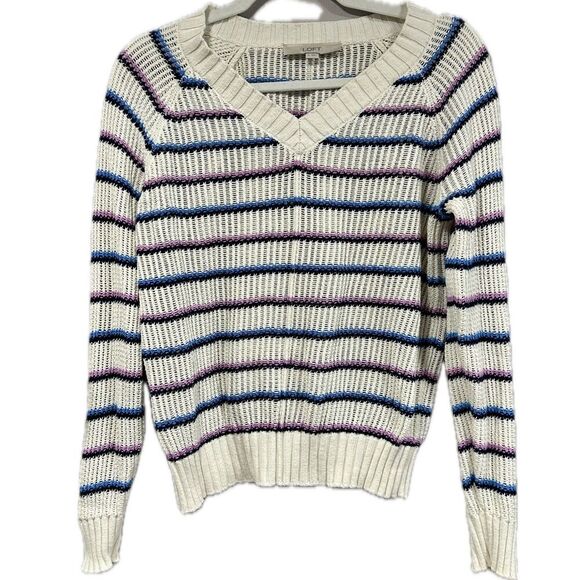 Loft Bundle: Striped V-Neck Sweater & Soft Grey Textured Vest - Small - Picture 3 of 10